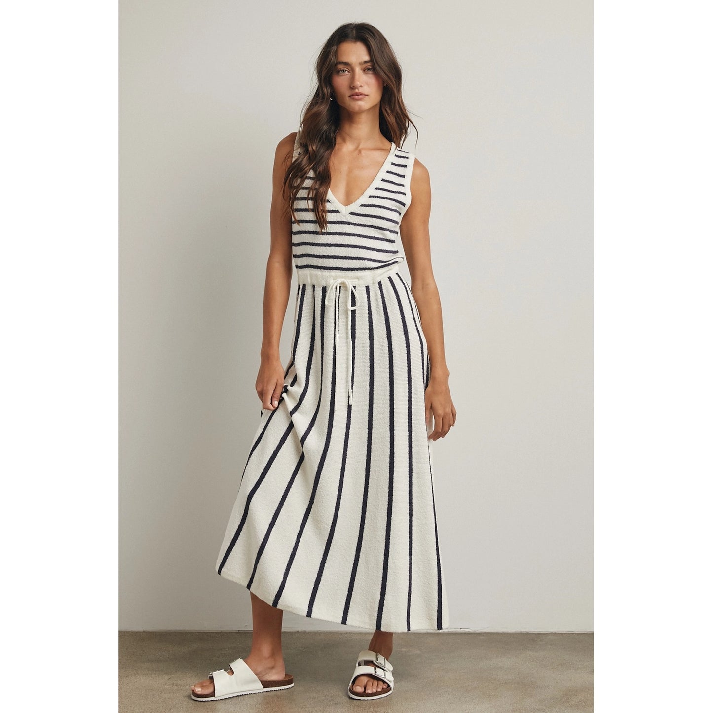 Striped Knit Sweater Midi Dress