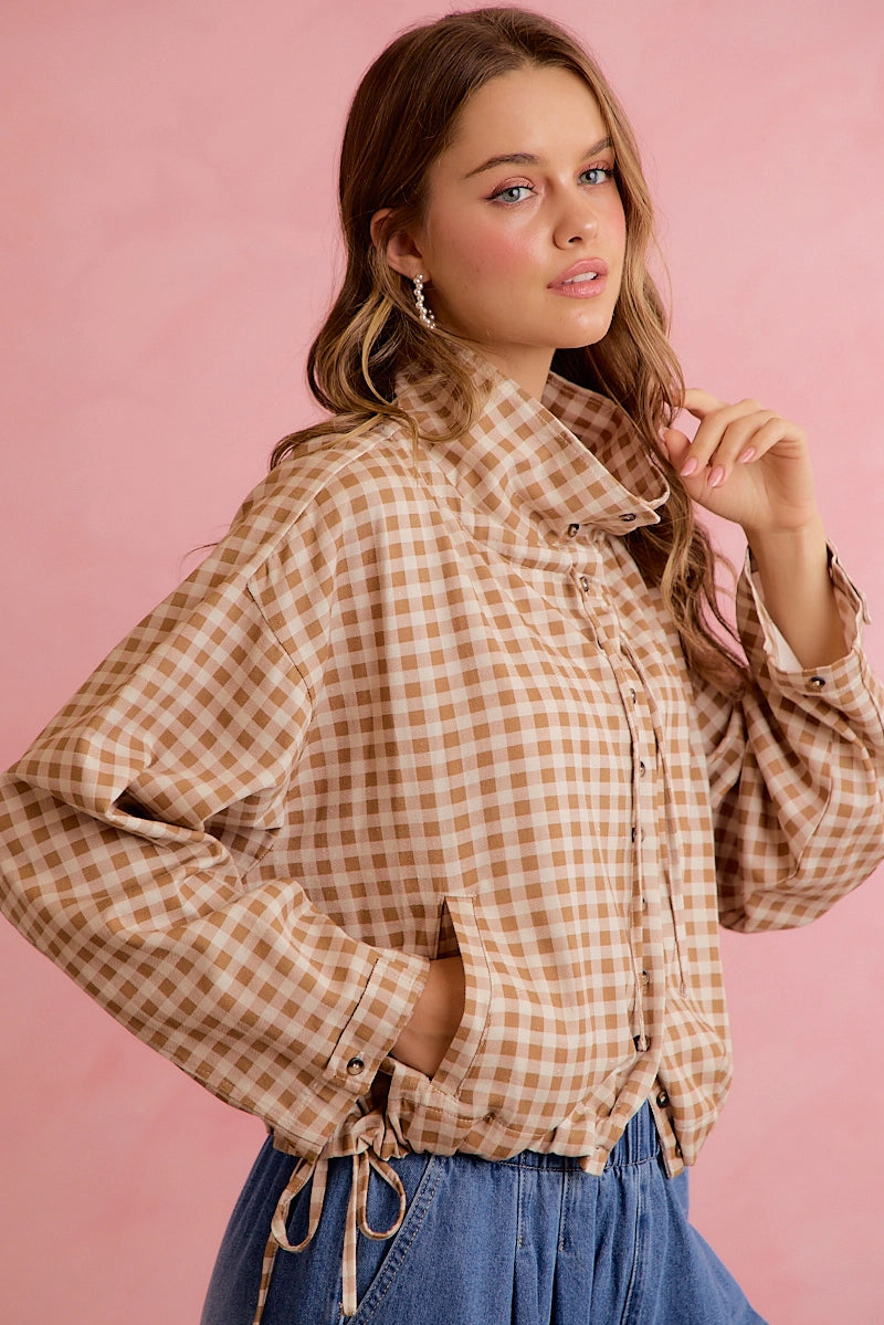 Printed Hooded Windbreaker Jacket Top