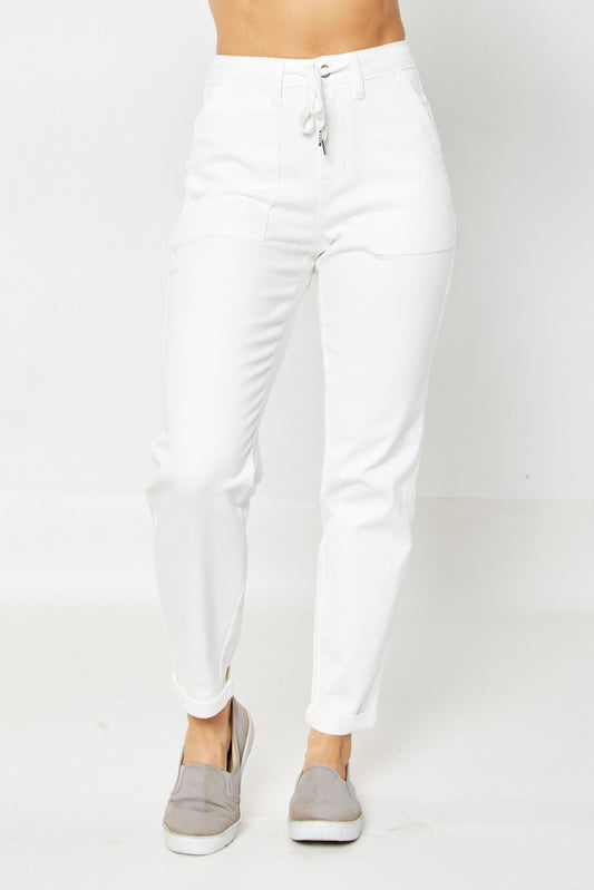 Judy Blue HW White Garment Dyed Cuffed Jogger
