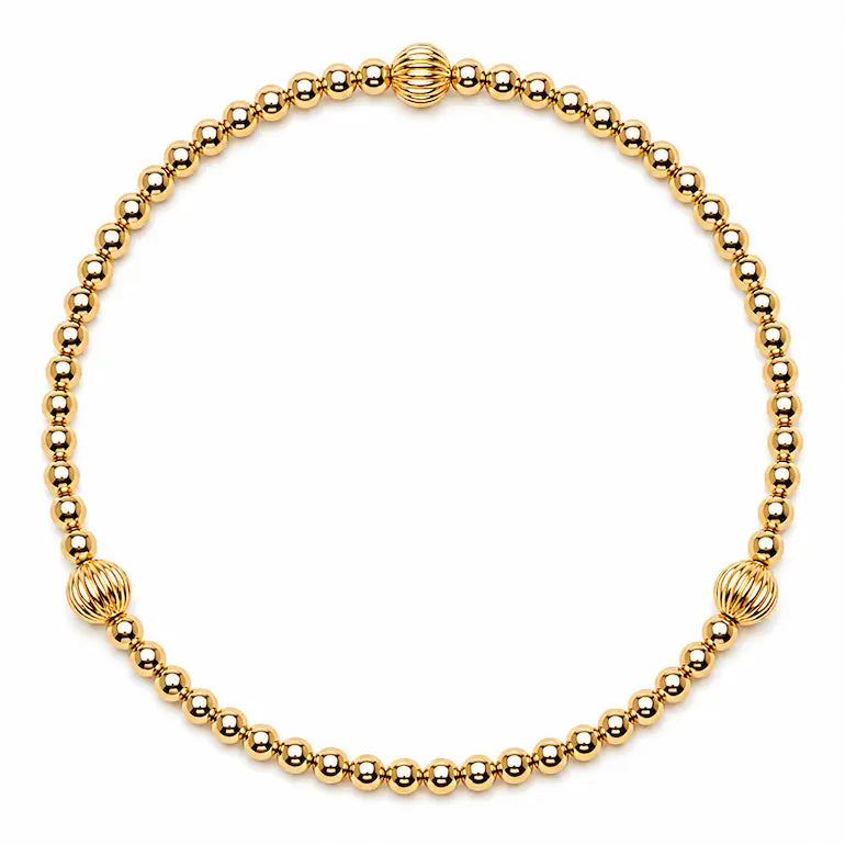 Sedona 2mm Gold-Filled Beaded and Corrugated Stretch Bracelet
