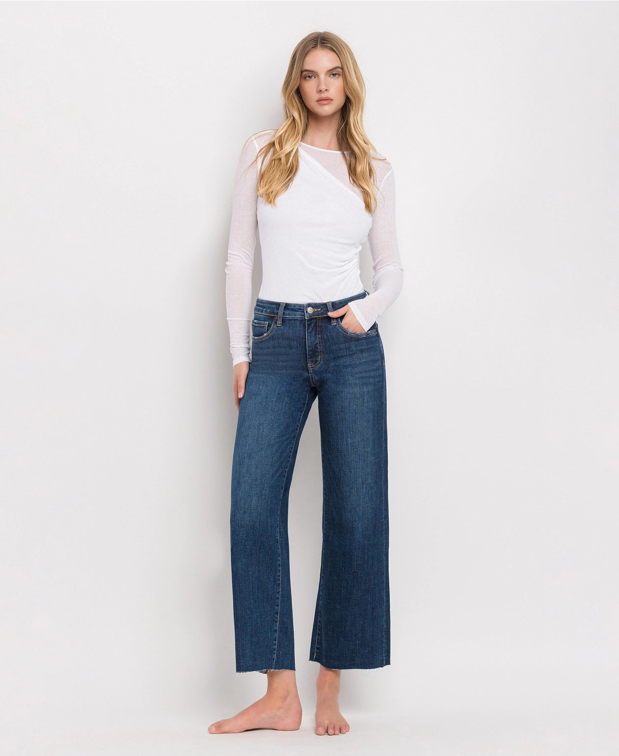 Tummy Control Mid Rise Dark Wash Wide Leg Jeans