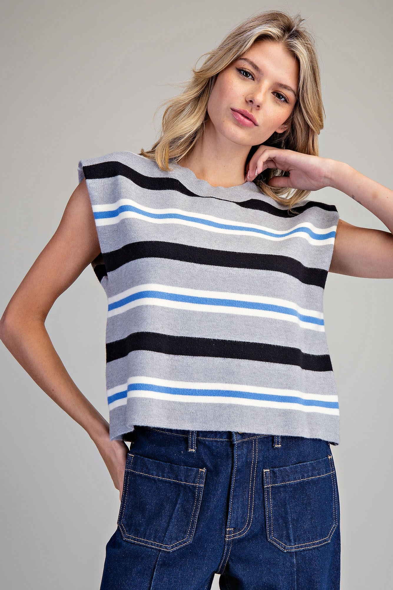 Multi Color Striped Sleeveless Knit Crop Top