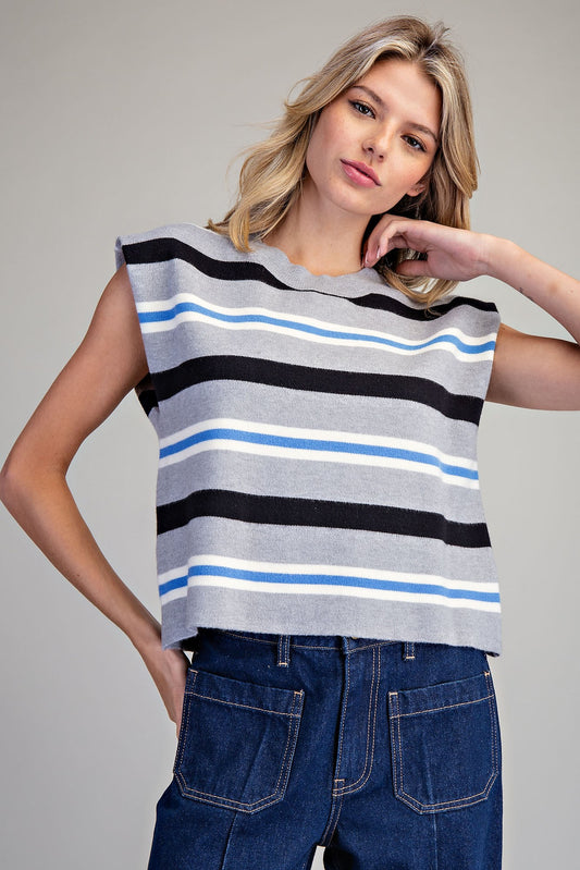Multi Color Striped Sleeveless Knit Crop Top