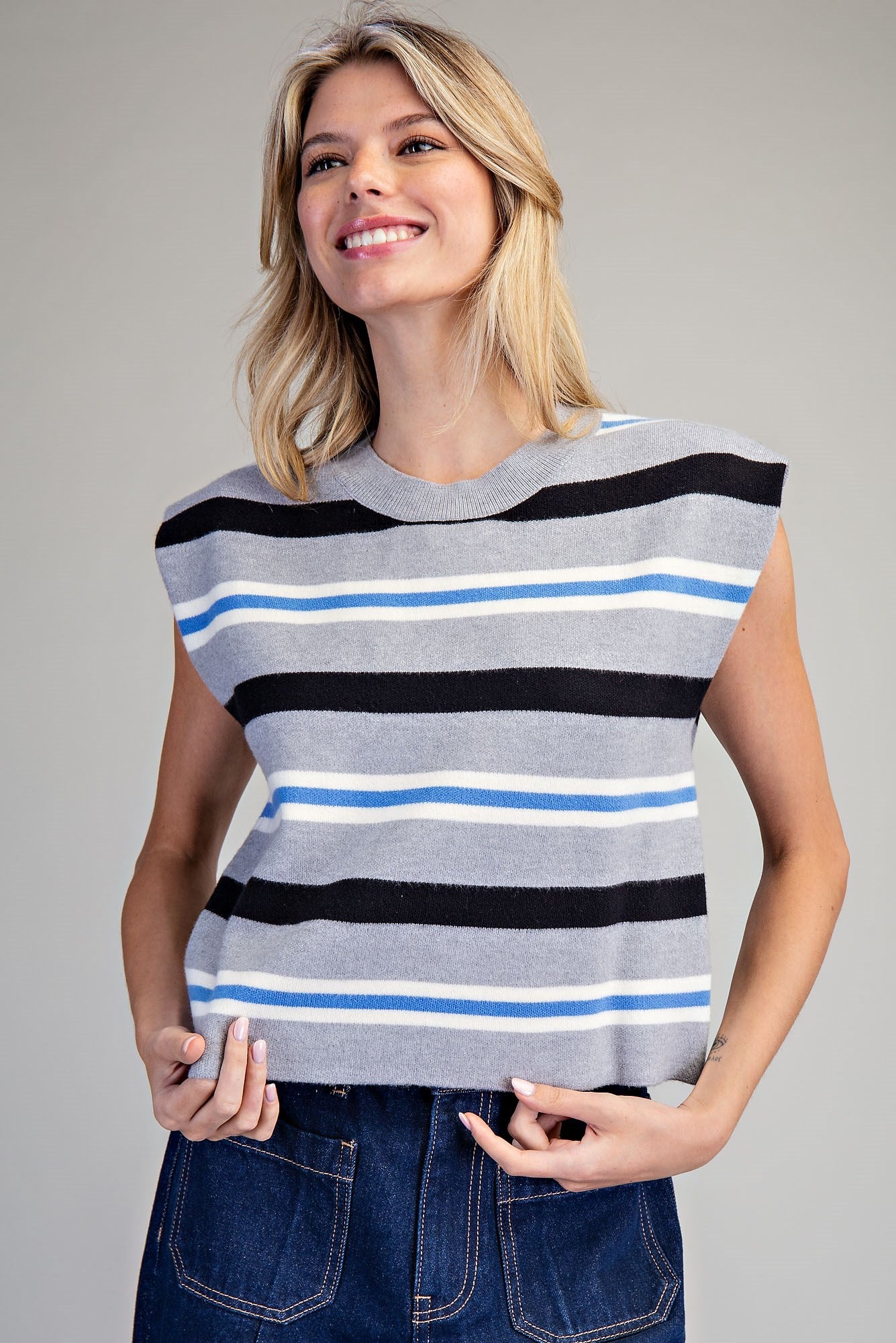 Multi Color Striped Sleeveless Knit Crop Top
