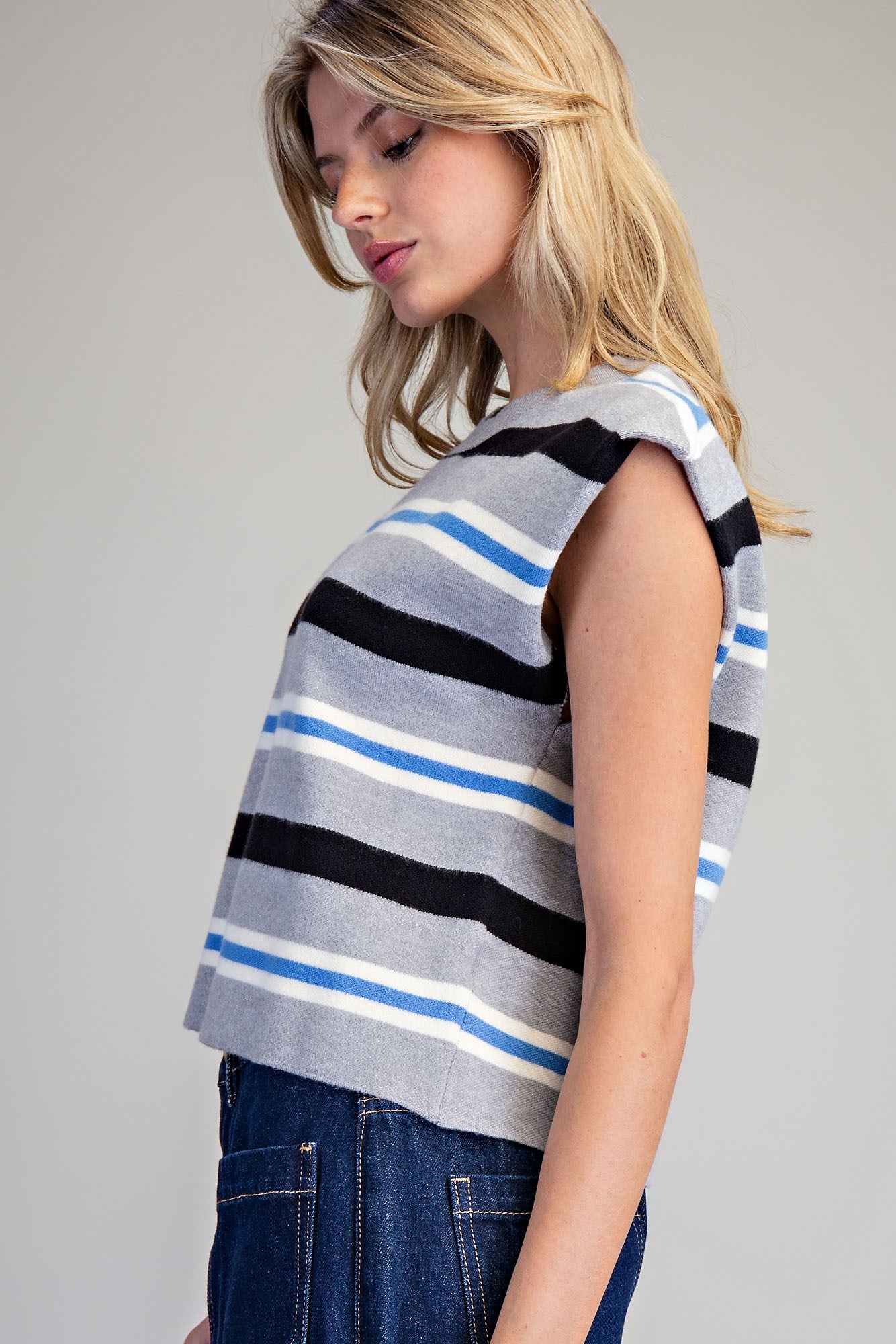 Multi Color Striped Sleeveless Knit Crop Top