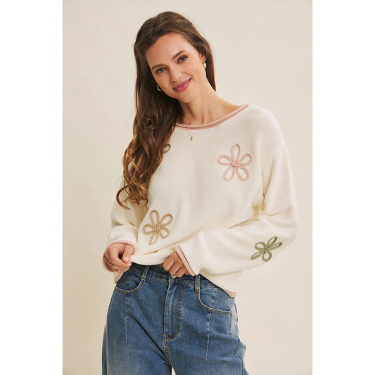 Floral Applique Soft Sweater