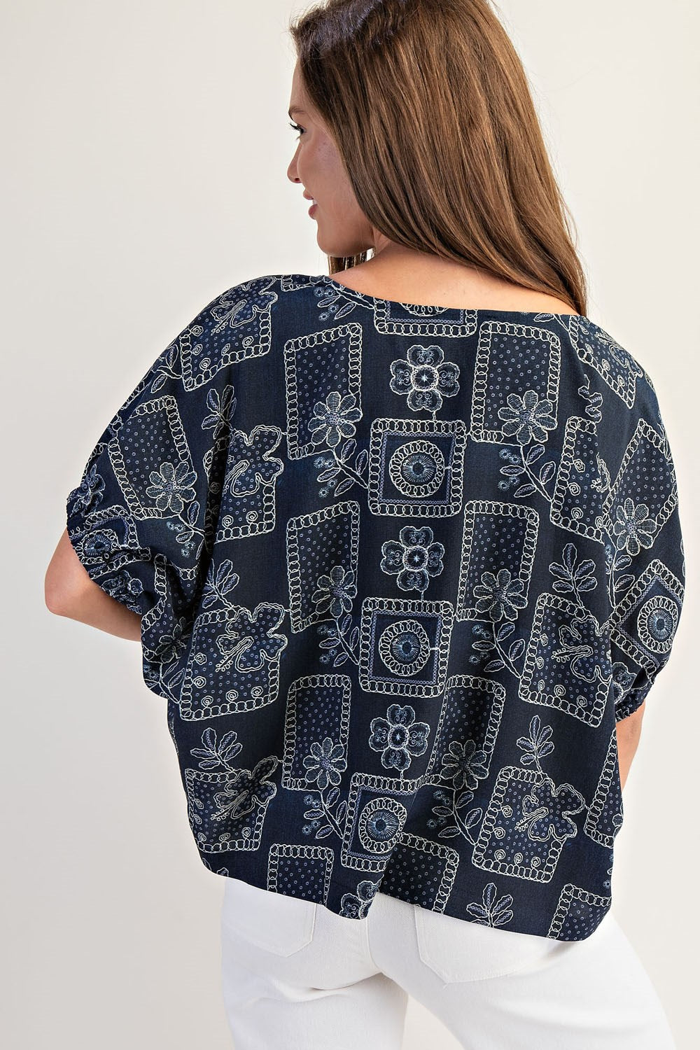Floral Patchwork Printed Dolman Sleeve Top