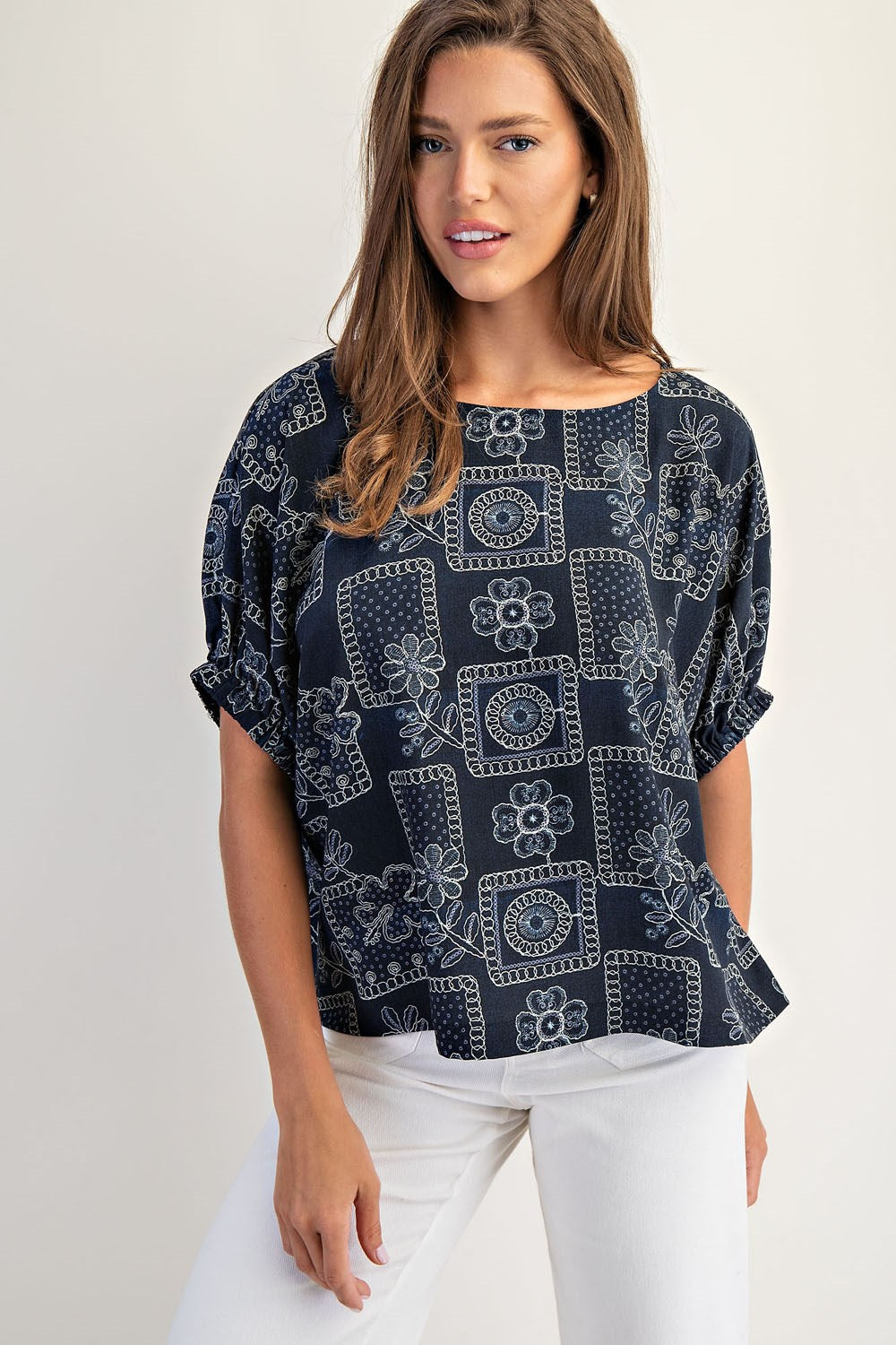 Floral Patchwork Printed Dolman Sleeve Top
