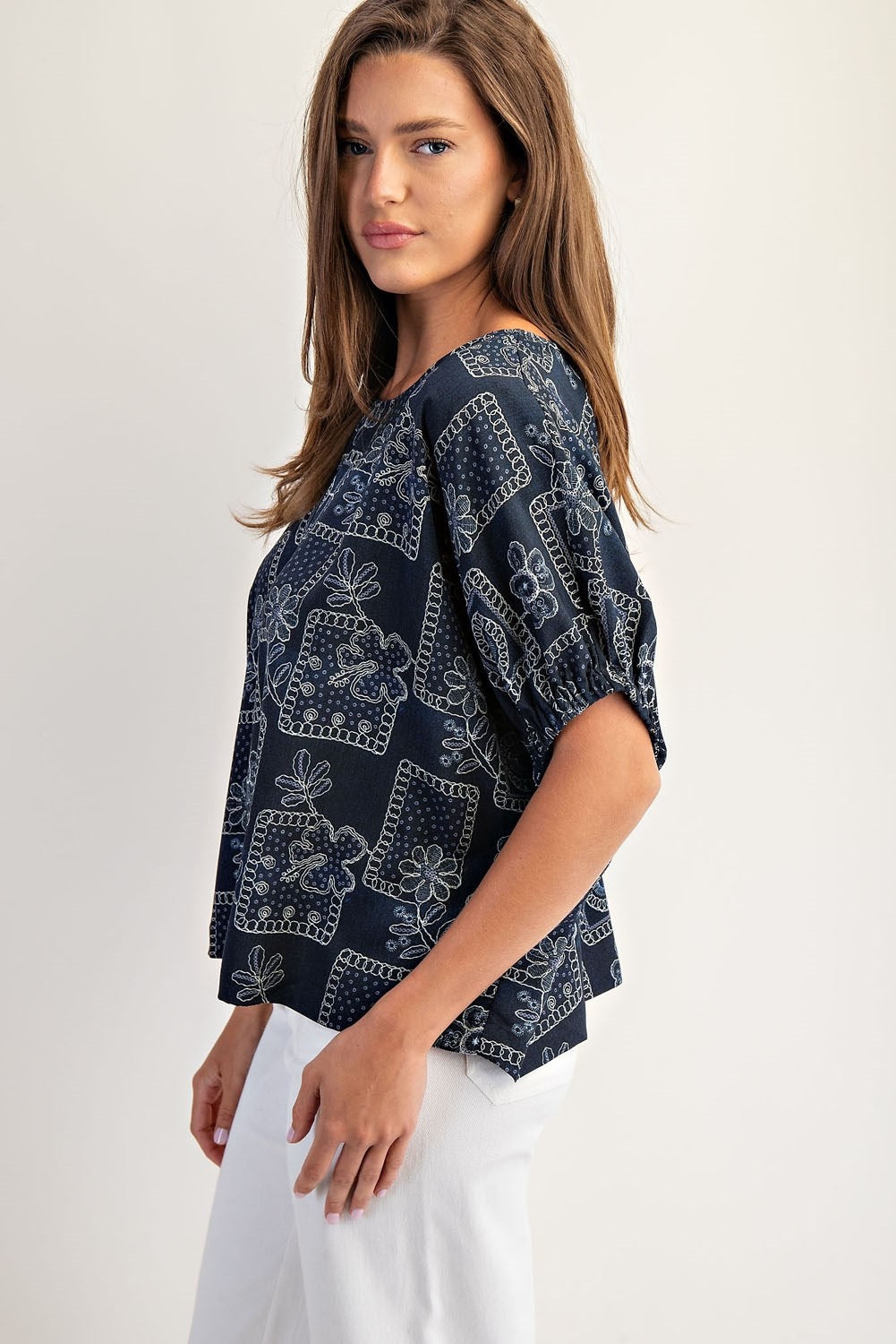 Floral Patchwork Printed Dolman Sleeve Top