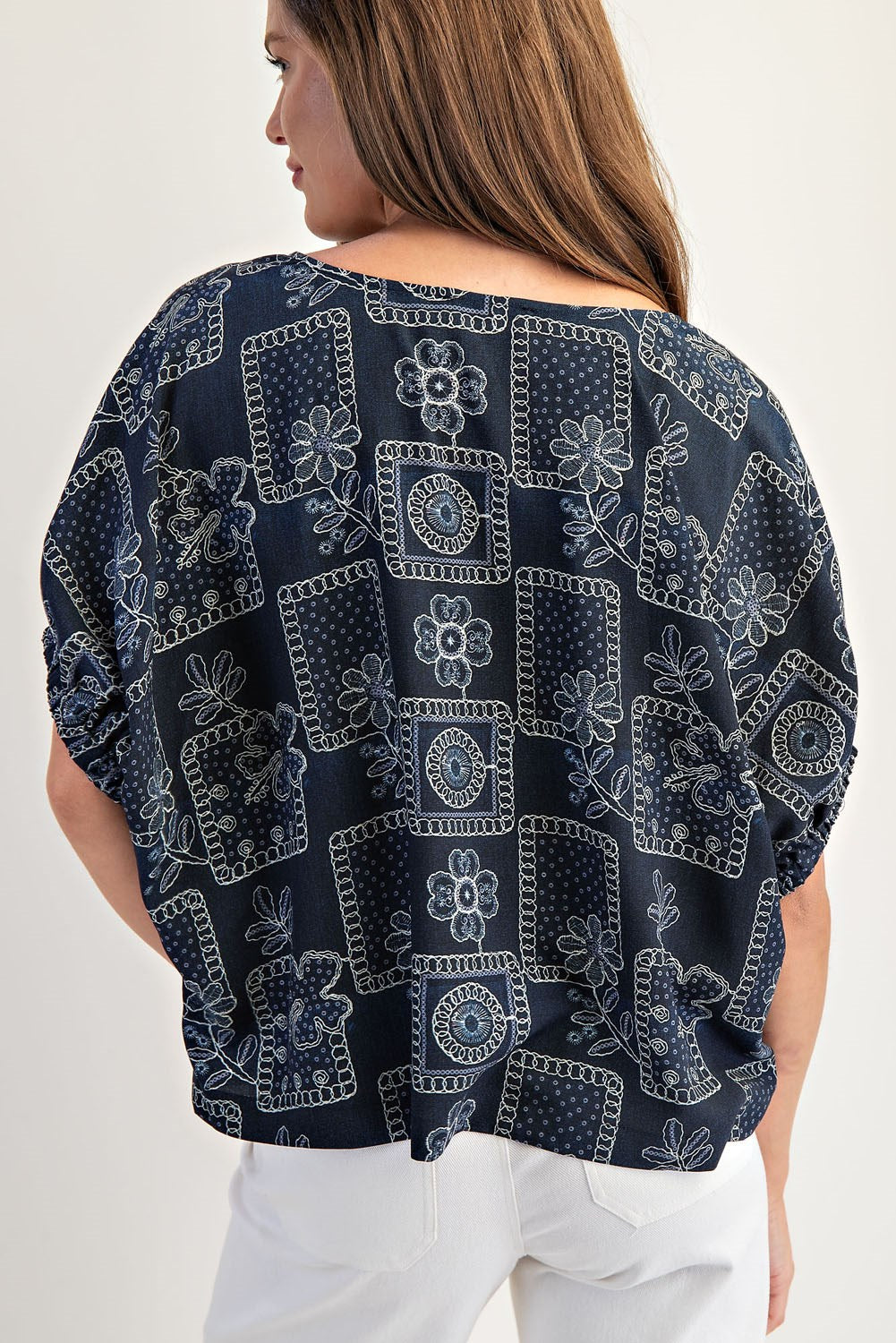Floral Patchwork Printed Dolman Sleeve Top