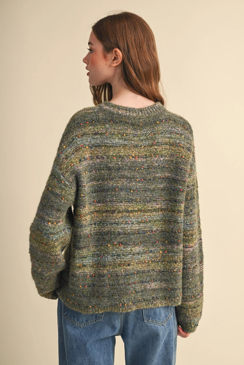 Speckled Knit Striped Sweater Pullover