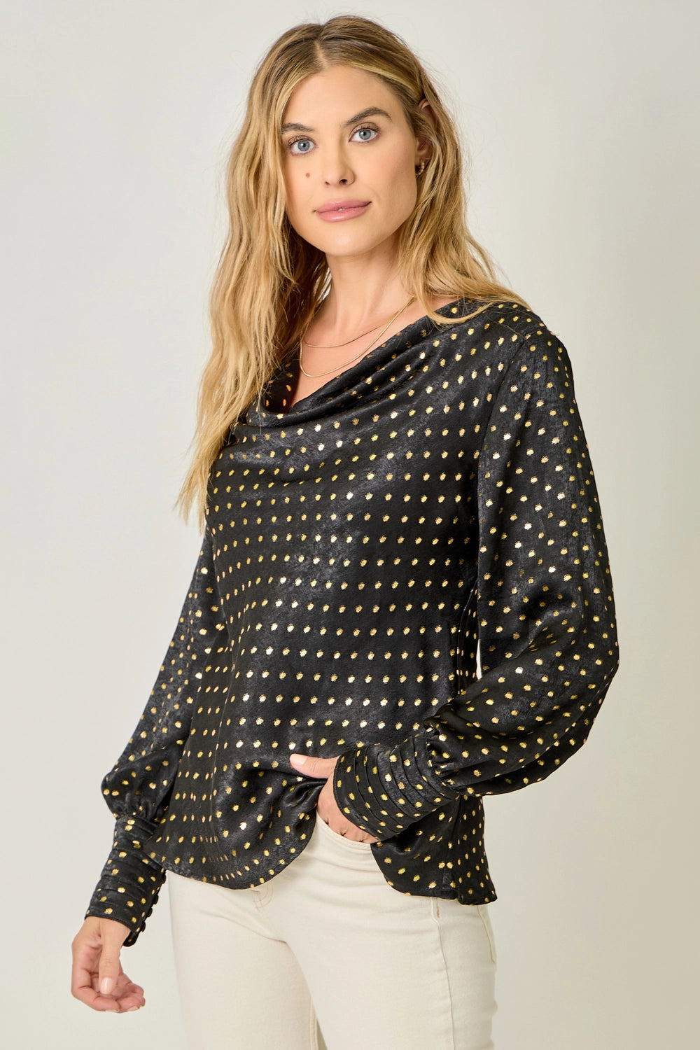 Cowl Neck Embellished Blouse - Black