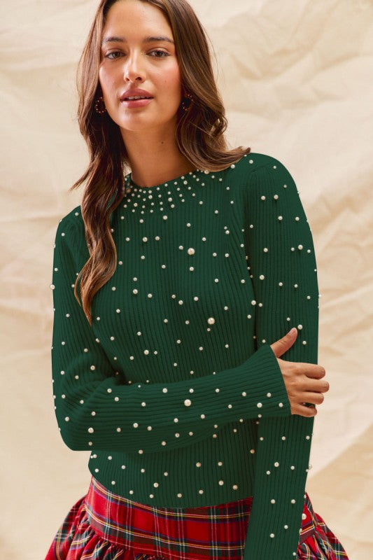 Pearl Embellished Sweater - Hunter