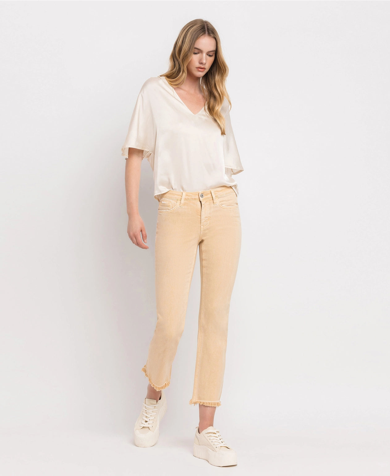 Mid Rise Straight Jeans - Sun Beige