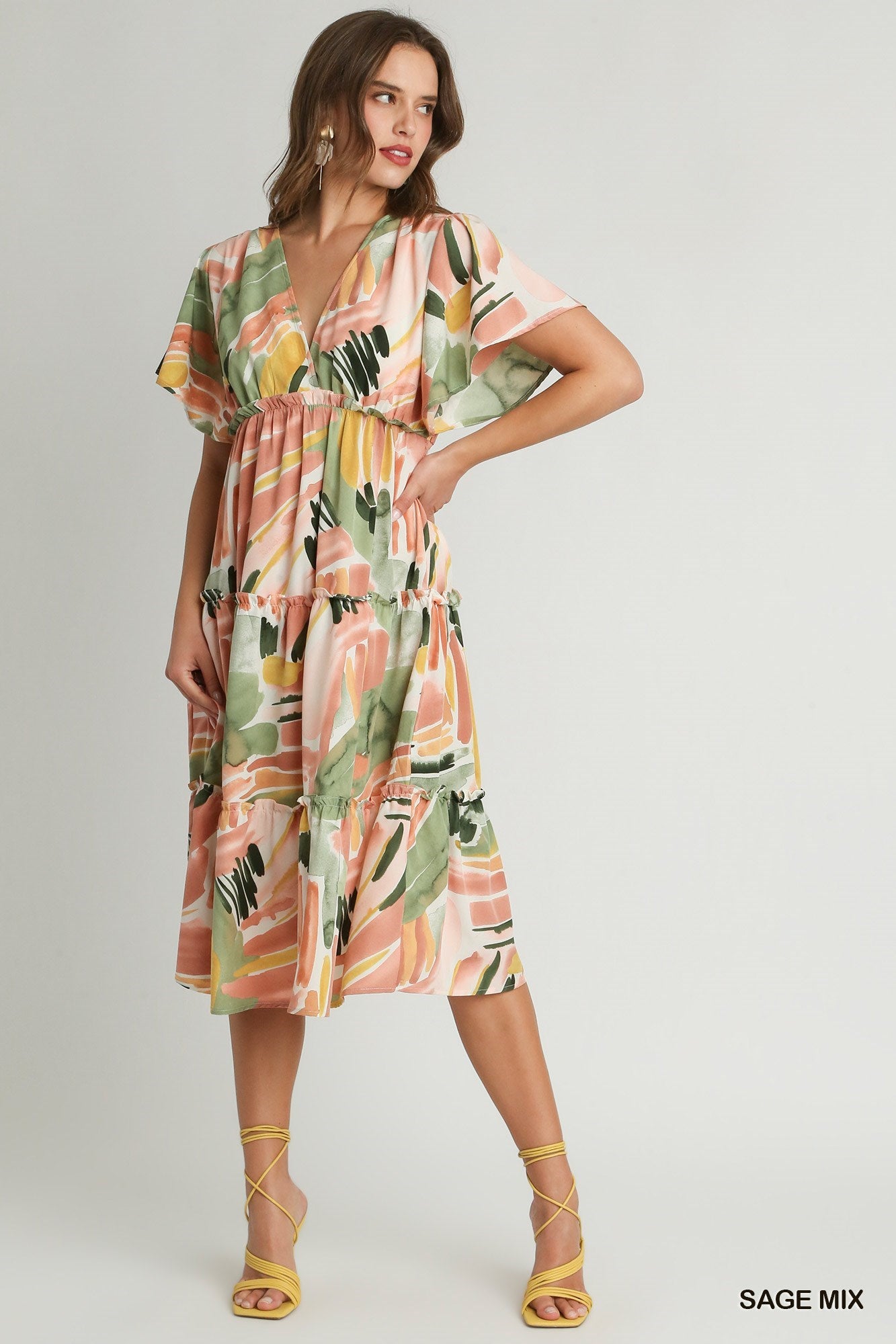 Abstract V-Neck Tiered A-Line Dress