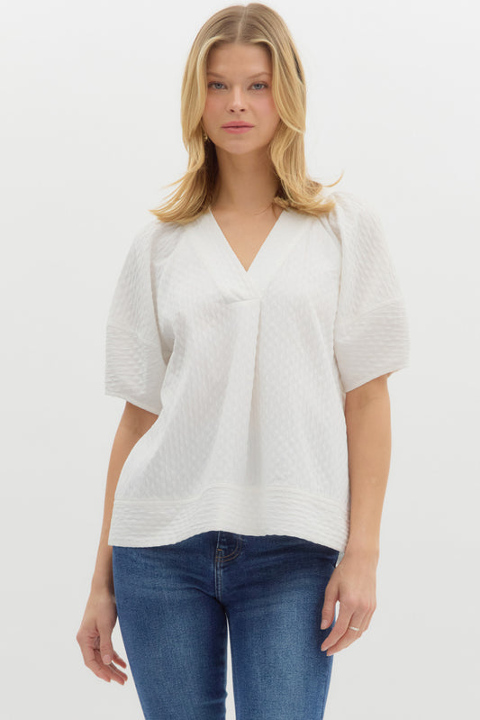 White Textured Blouse