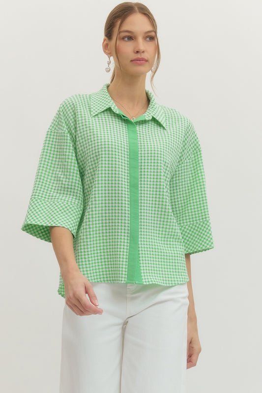 Gingham Button Up - Green