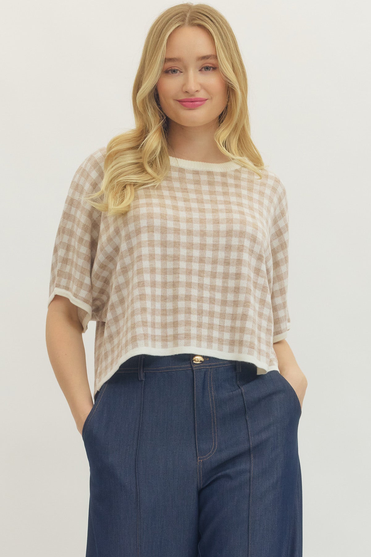 Gingham Top - Oatmeal