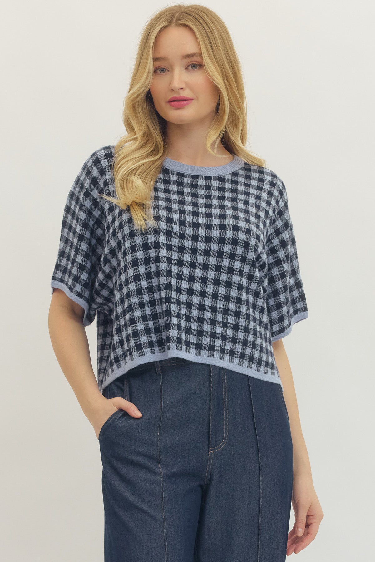 Gingham Top - Navy