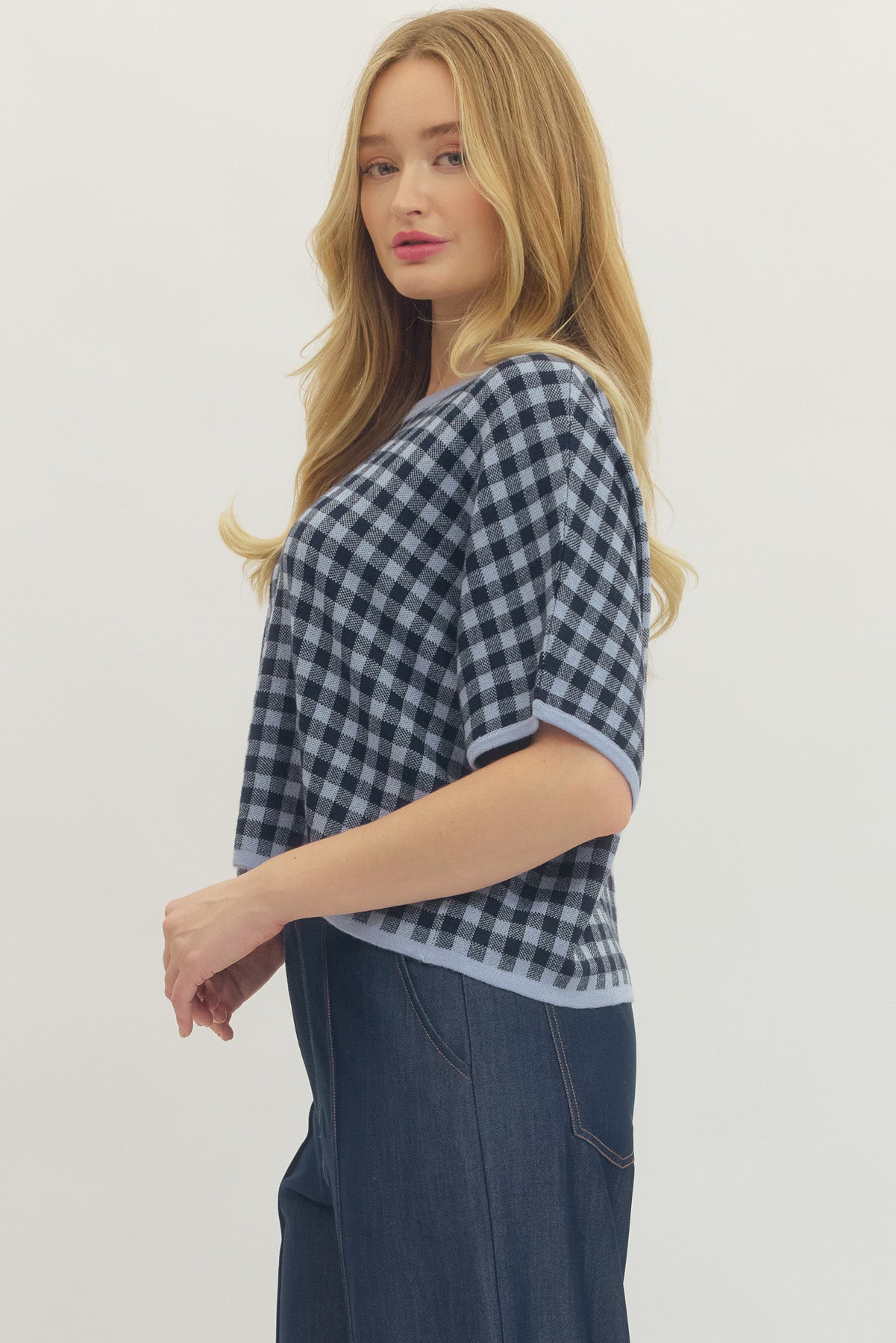 Gingham Top - Navy