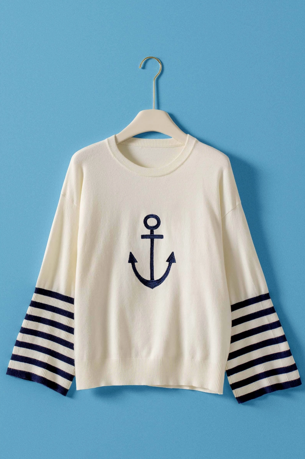 Nautical Anchor Knit Top Striped Sleeve