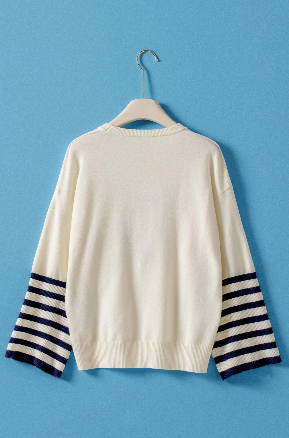 Nautical Anchor Knit Top Striped Sleeve