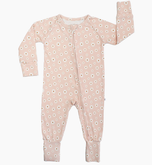 Pink Daisy Ribbed Baby Pajama