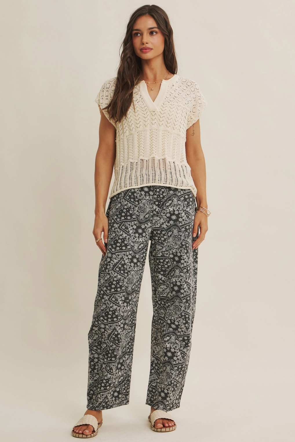 Knit Pointelle Crochet Sweater