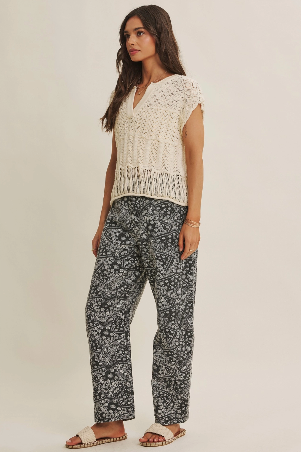 Knit Pointelle Crochet Sweater