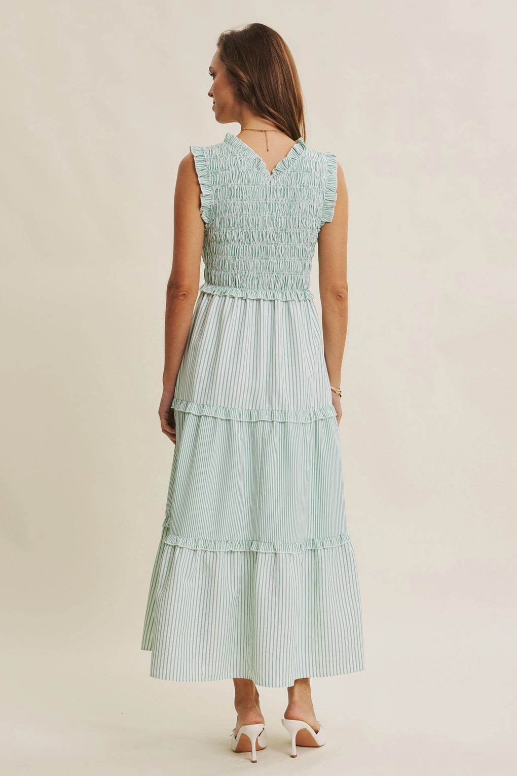 Mixed Stripe Smocked Midi Dress
