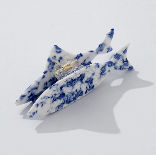 Coastal Blue Floral Fish Claw Clip