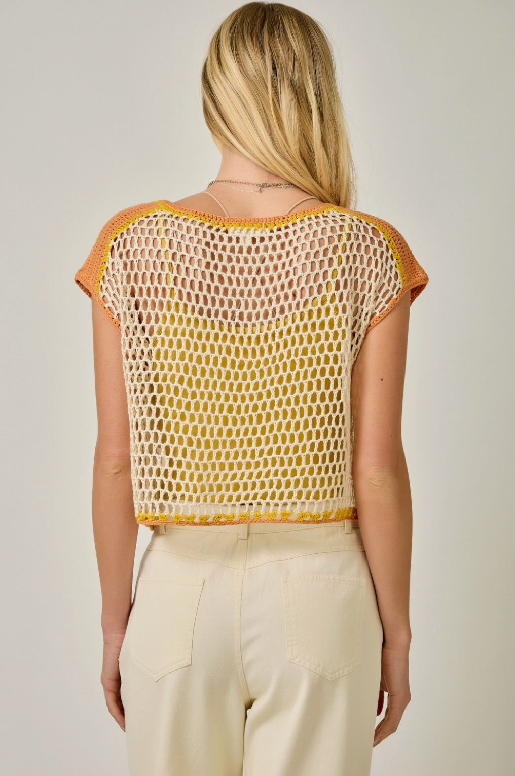 Fruit Embroidered Crochet Top - Orange