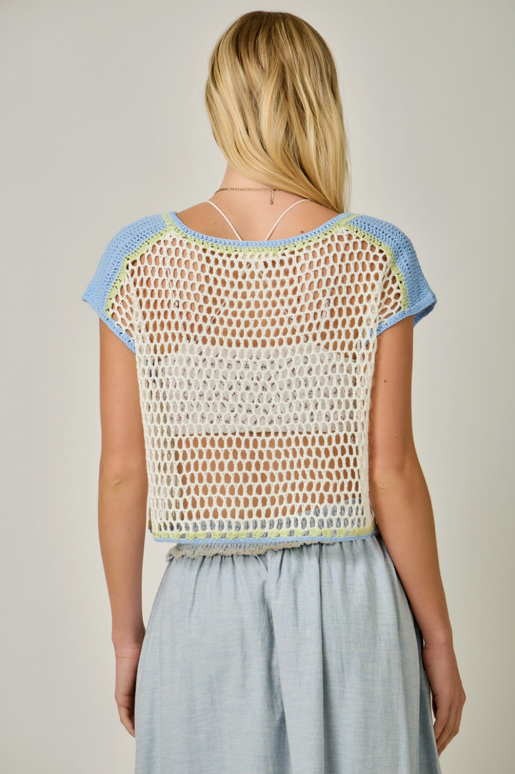 Fruit Embroidered Crochet Top - Lime