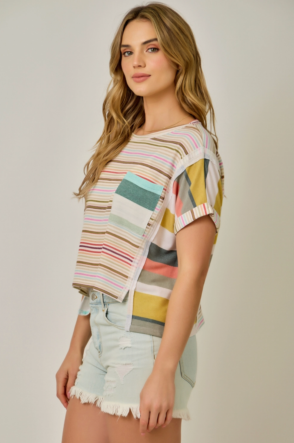 French Terry Mixed Stripe Knit Top