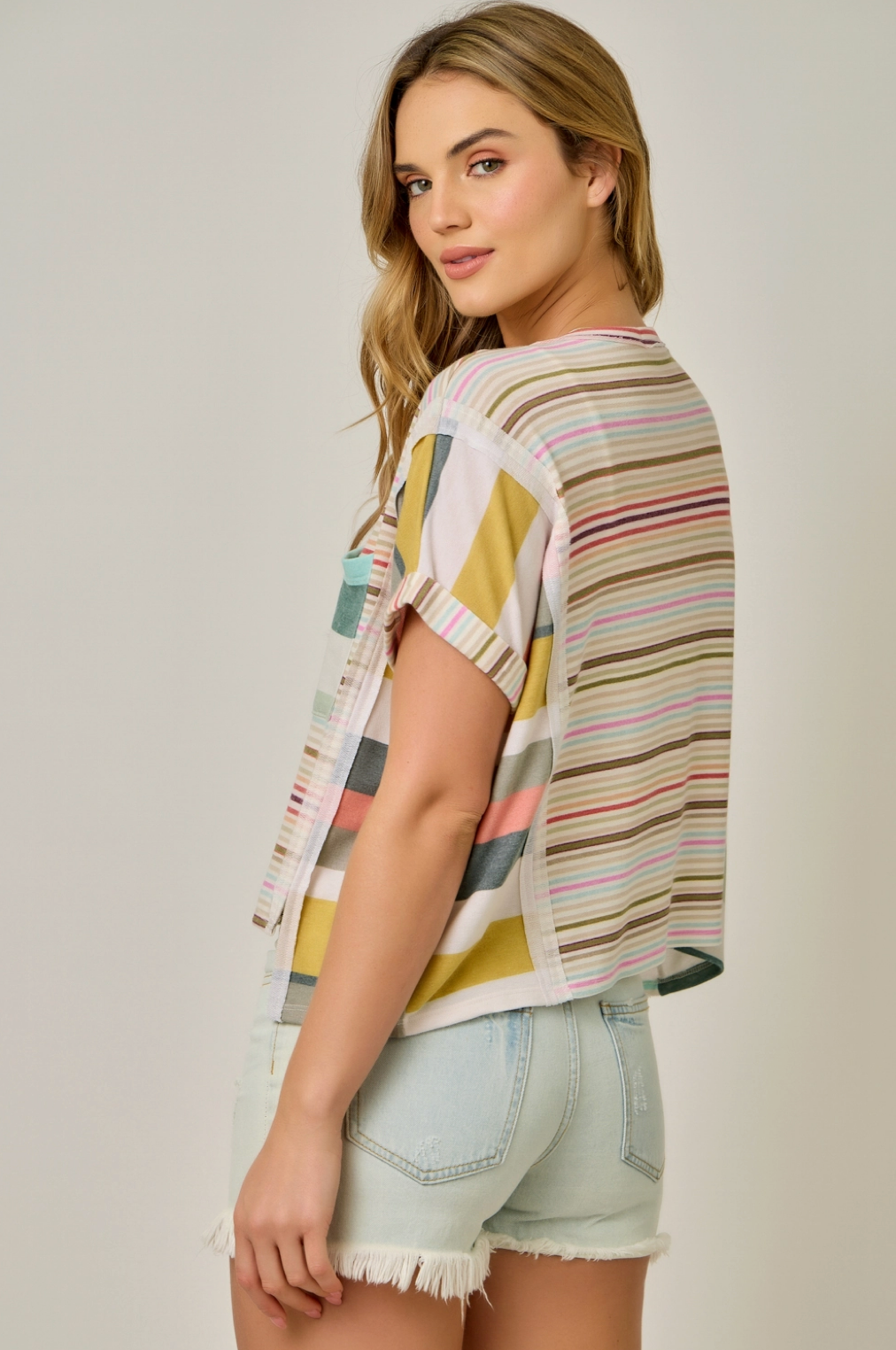 French Terry Mixed Stripe Knit Top