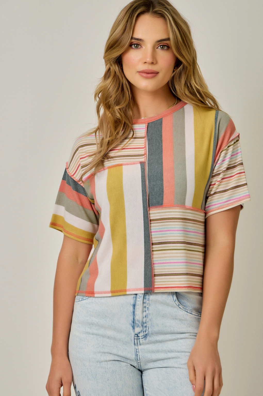 Relaxed Shoulder Mixed Stripe Tee