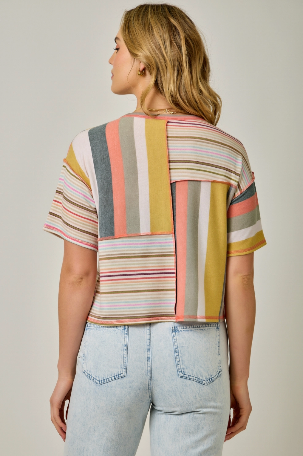 Relaxed Shoulder Mixed Stripe Tee