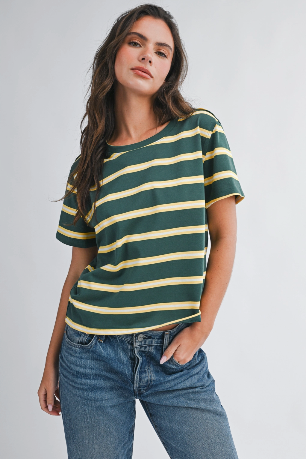 Striped Boxy Short Sleeve Tee - Green