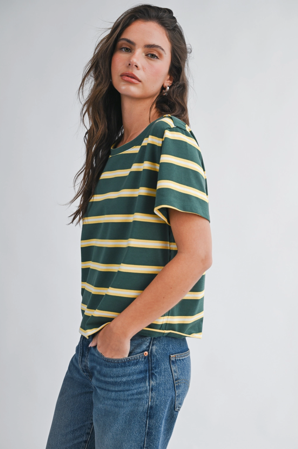 Striped Boxy Short Sleeve Tee - Green