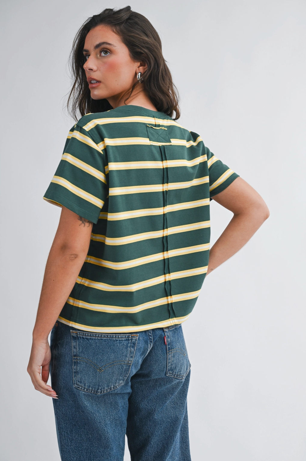 Striped Boxy Short Sleeve Tee - Green