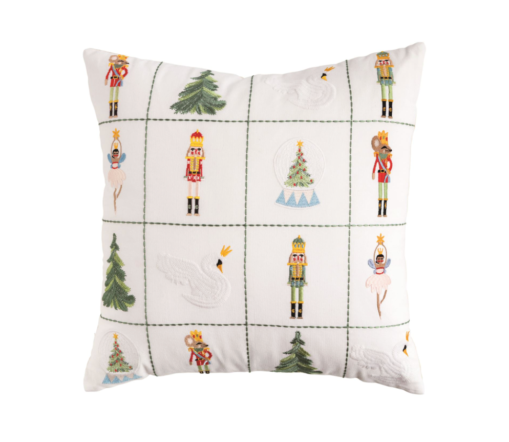 Square Nutcracker Embroidered Pillow