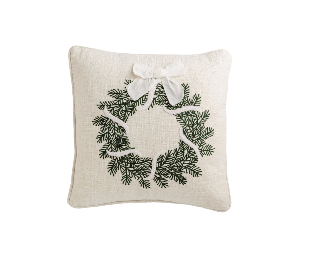 Wreath Embroidered Pillow