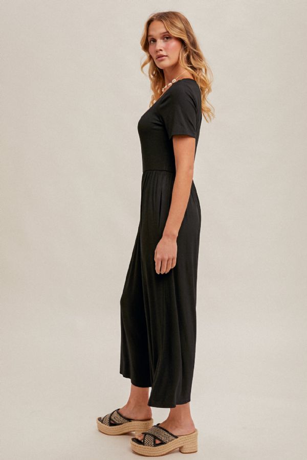 Square Neck Short Sleeve Knit Jumpsuit