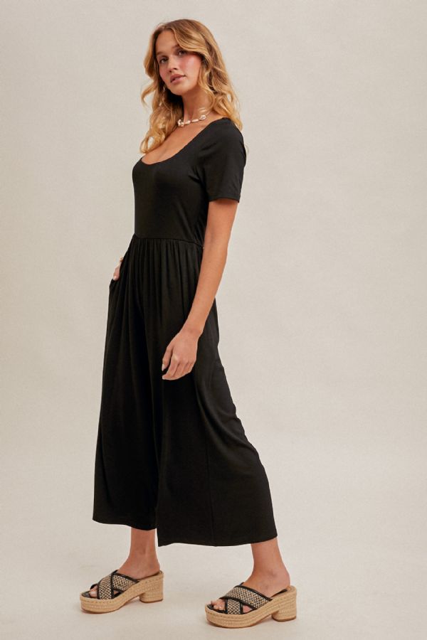 Square Neck Short Sleeve Knit Jumpsuit