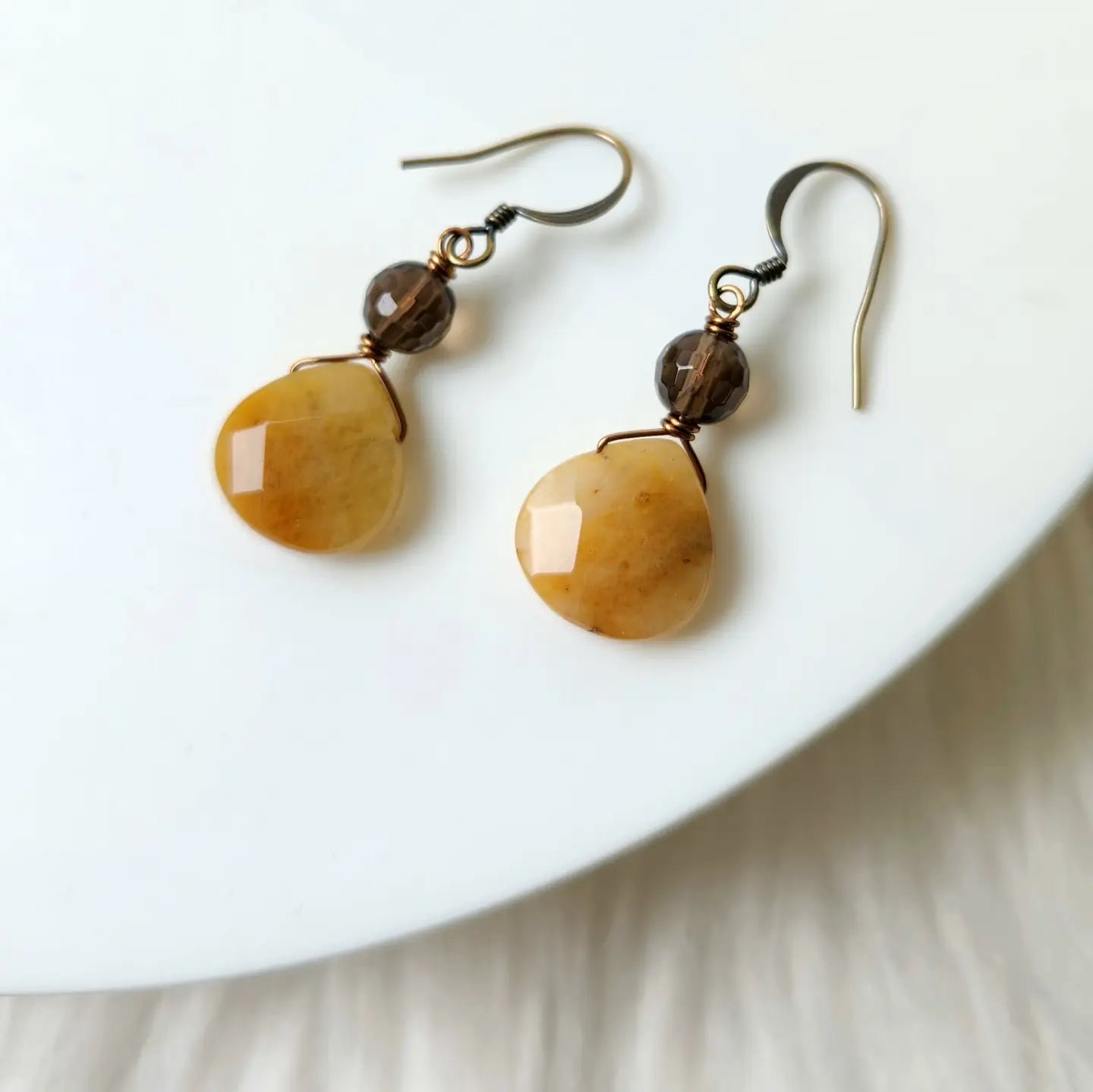 Tawny Jade and Smoky Quartz Earrings