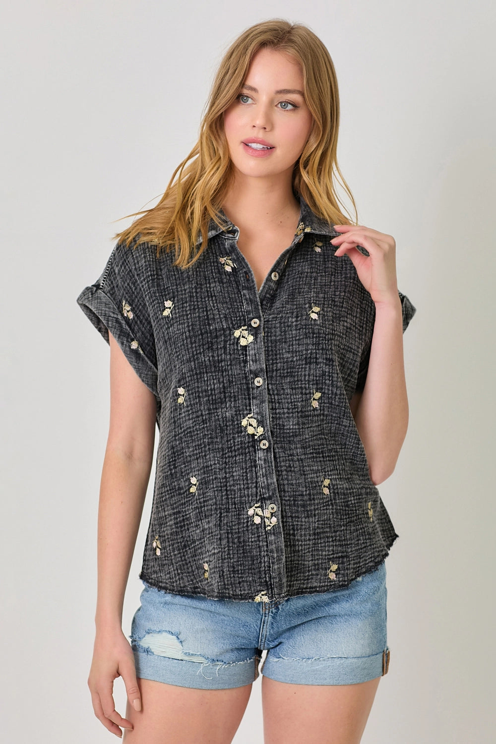 Washed Embroidery Top