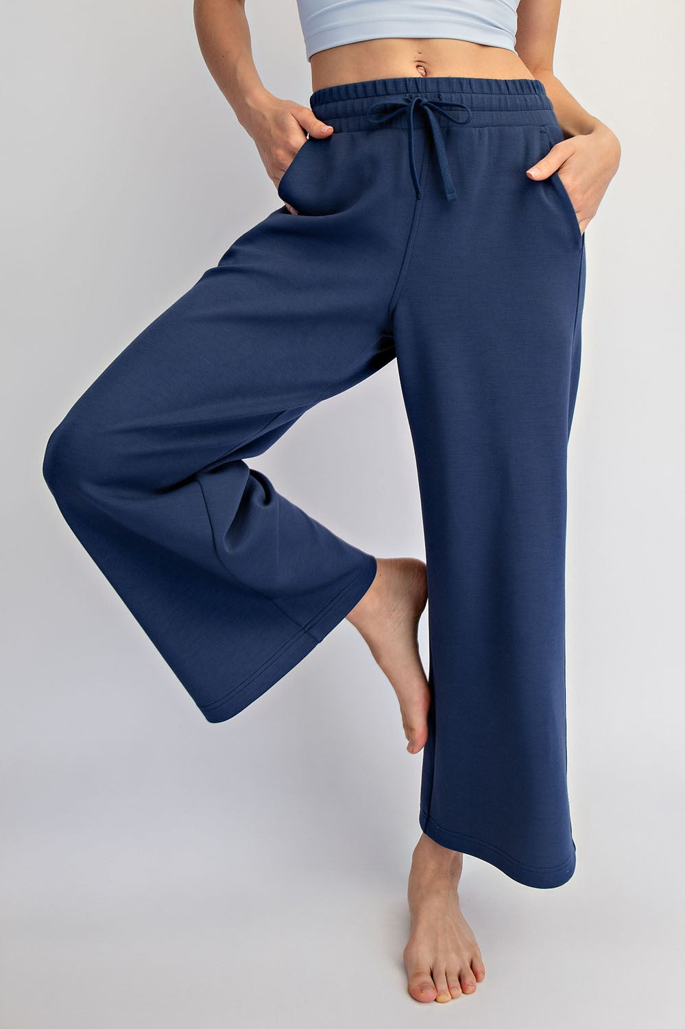 Modal Scuba Cropped Wide Pant - Navy