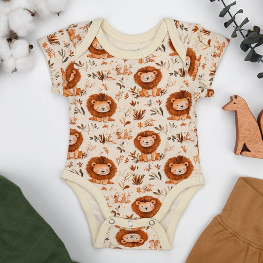 Organic Cotton Short Sleeve Baby Bodysuit - Lion