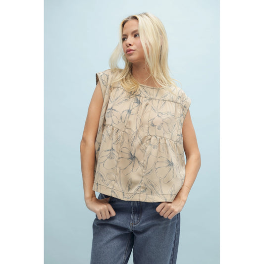 Sketched Floral Cap Sleeve Blouse