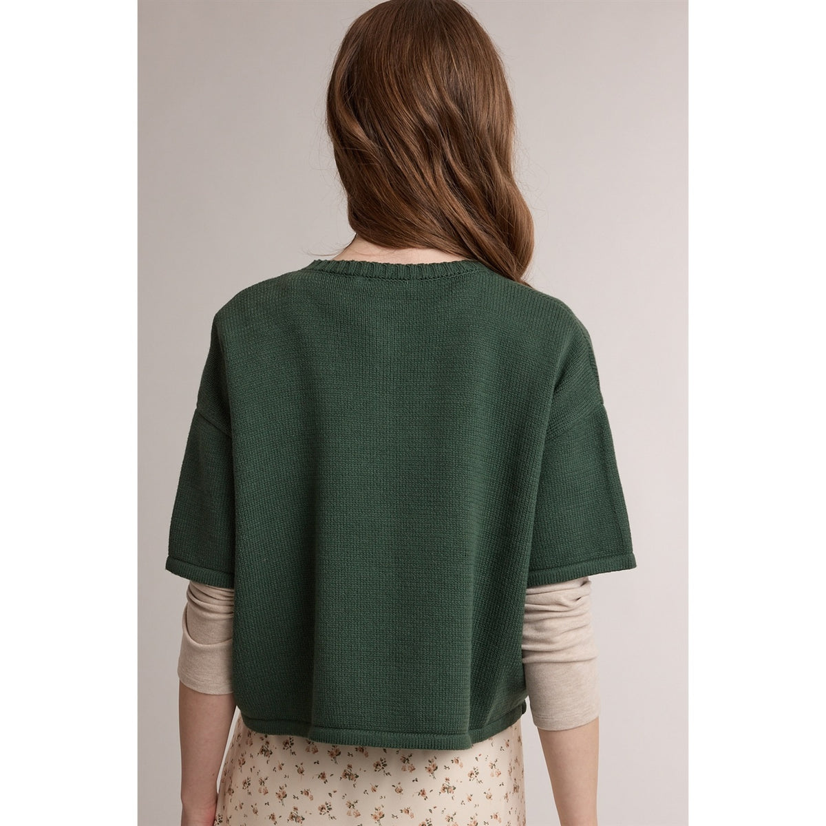 Short Sleeve Button Front Knit Cardigan - Green